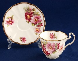 Adderley Floral Cup &amp; Saucer H1089 Fine Bone China England Cosmos Flowers - £7.99 GBP