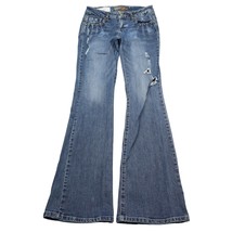 Cello Pants Womens 7 Blue Mid Rise Distressed Flared 5 Pockets Denim Jeans - £23.72 GBP