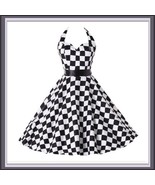 Retro 50&#39;s Rockabilly Swing Back and White Checkered Halter Prom Dress - £78.29 GBP
