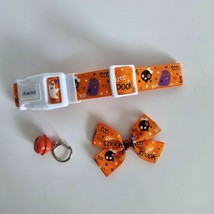 Halloween Theme Dog Collar with Bow and Bell Orange Wide 10&quot;-16&quot; Neck Breakaway - £5.51 GBP