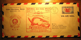 1938 National Air Mail Week Manitowoc Wisconsin Dated 5-15 through 21-1938 - £7.88 GBP