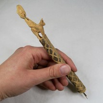 Hand Carved Wooden Handle Pen Vintage Folk Art Pancho Villa Display Piece - $27.30