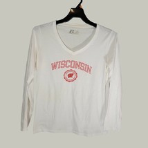 Wisconsin Badgers Shirt Womens Large Long Sleeve V Neck White Russell - £11.97 GBP