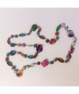 Colorful Necklace Shell Stone Beaded Handmade Silver Metal 36&quot; Long Pink... - £30.36 GBP