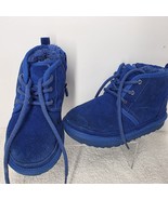 Kids Blue Ugg Neumel Chukka Suede Boots Size 12 Fleece Sheepskin Lining - $31.92 CAD