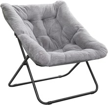 Tiita Comfy Saucer Chair, Soft Faux Fur Oversized Folding Accent, Large, Grey - $79.98