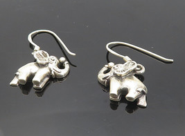 925 Sterling Silver - Vintage Shiny Petite Elephant Dangle Earrings - EG3342 - £27.34 GBP