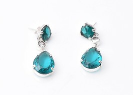 925 Sterling Silver Tourmaline (Firoza) Gem Handmade Earrings Valentine&#39;s Day ES - £87.26 GBP