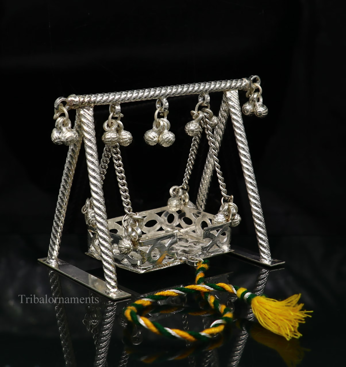 925 sterling silver lord Krishna swing laddu gopal Jhula art  su378 - $277.19