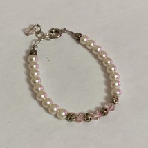 VINTAGE SILVER TONE FAUX PEARL CHILD BABY TODDLER BRACELET Approx. 5” Ad... - $158.42 MXN
