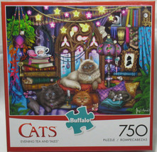 Buffalo 750 Piece Puzzle Cats Evening Tea And Tales Mice Tea Cups "Mystical" - $35.49