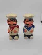 Vintage Italian Chef&#39;s 5&quot; Red And Blue With Mustache Salt And Pepper Shakers - $9.89