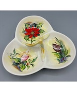 Vtg Ucagco Japan Tri-Section Holiday Ceramic Serving Trinket Dish Holly - $324.69 MXN