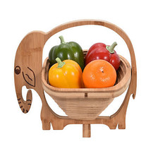 Unique Bamboo Wooden Elephant Folding Fruit Bowl or Basket - $23.35