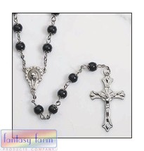 Black Glass Bead Double Capped Rosary - CLASSIC - $13.99