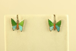 Vintage Sterling enamel Handmade Colorful Oil Painting Butterfly Fairy Earrings - £35.72 GBP