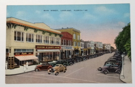 Main Street Lakeland Florida FL Old Cars Street View Linen Postcard c1940s UNP - $9.99