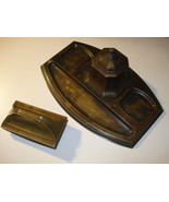 Original desk set Art Nouveau Bronze inkwell with glass &amp; blotter very s... - £197.84 GBP