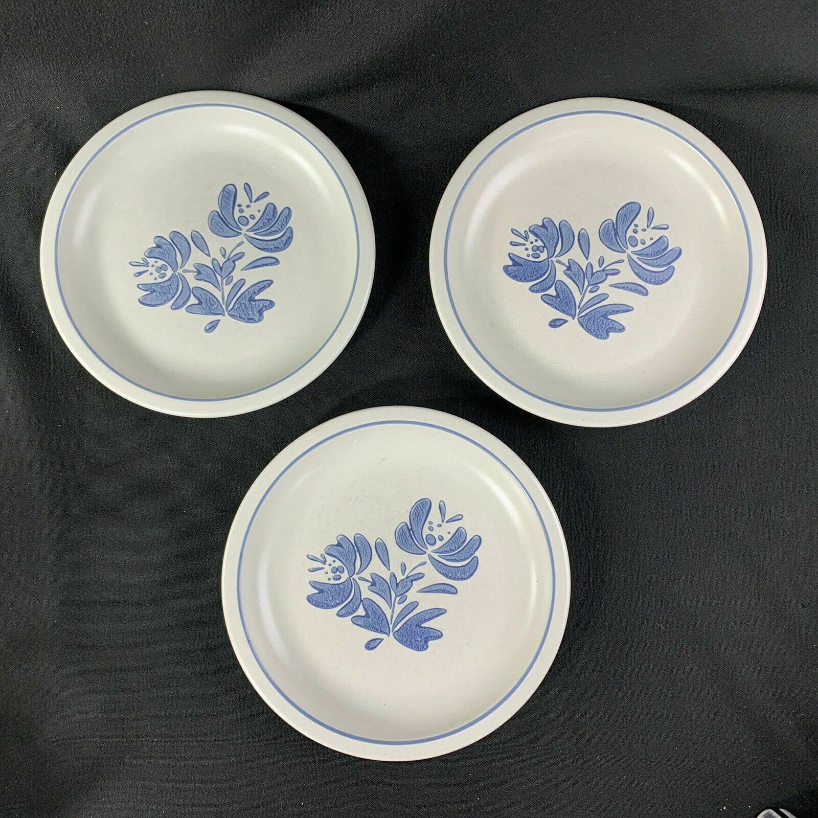 Primary image for Pfaltzgraff USA Blue & White YORKTOWNE Set of 3 Dessert / Bread  Plates  6 7/8"
