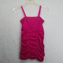 Guess Jeans Womens Cami Top Sz XS Hot Pink Gold Threads Ruched Spaghetti Straps - £12.46 GBP