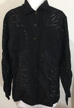 Chicos Design Womens Over Shirt Size 2 Large  Black Semi Sheer Button Front  - £11.69 GBP