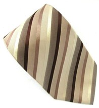 Striped Tie Beige Cream Brown Van Heusen Handmade Polyester L 57-1/2&quot; W ... - £8.73 GBP