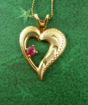 Valentines day Ruby Necklace Gold Filled Heart pendant Vintage Small Charm Penda - £23.43 GBP
