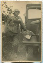 German WWII Archive Photo Wehrmacht Soldier &amp; Army Vehicle 01273 - $14.99