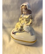 Sitzendorf Porcelain Heart Shaped Box w Girl Feeding Dove Figural C1880 - £93.53 GBP