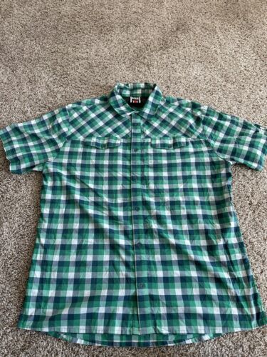 Helly Hansen Button Up Shirt Men&#39;s Size XL Green Plaid Short Sleeve Logo... - $18.69