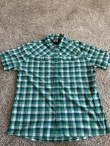 Helly Hansen Button Up Shirt Men&#39;s Size XL Green Plaid Short Sleeve Logo... - £14.90 GBP