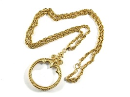 Ornate Magnifying Glass Pendant Necklace Yellow Gold Tone 36in Chain Signed - £23.45 GBP