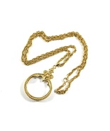 Ornate Magnifying Glass Pendant Necklace Yellow Gold Tone 36in Chain Signed - £23.41 GBP