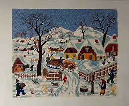 Farouche sans Titre ( Folk Art ) Neige Village Main Signée Limitée Art - £328.49 GBP