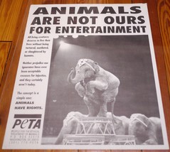 Vtg Animal Rights Activist PETA Not Entertainment Circus Elephants Vegan POSTER - £98.45 GBP