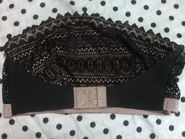 pretty bandeau beige black lace non wired bra size XL strapless - $9.46