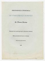 Book Announcement Pseudoxla Epidemica of Unicornes Hornes Sir Thomas Bro... - $17.82