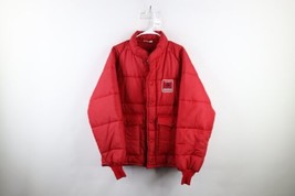 Vintage 70s Mens Large Crows Hybrids Seeds Full Zip Puffer Jacket Red US... - £61.82 GBP