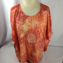 Izod Womens Orange Paisley Peasant Pullover Top Short Sleeve Size Large - £11.79 GBP