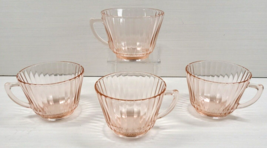 4 MacBeth Evans Petalware Pink Cups Set Depression Pressed Glassware Vintage Lot - £23.26 GBP