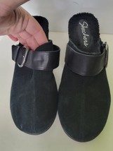Y2K Skechers Sz 9 Clogs Chunky Black Suede Faux Fur Slip On Platform Mule Shoe - £23.56 GBP