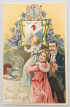 Antique 1910 Raphael Tuck Embossed New Years Greetings Family Postcard - £8.94 GBP