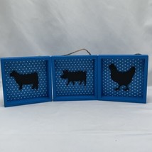 Farmhouse Shadow Box Cow Pig Chicken Wall Decor 5” Blue Set of 3 - £18.24 GBP