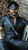 2XS MEN&#39;S REAL LEATHER Black Police Military Style Shirt BLUF ALL SIZE S... - $70.43