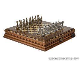 Luxury handmade chess set-Brass chessmen walnut mosaic chess board - GIFT iTEM - $222.27