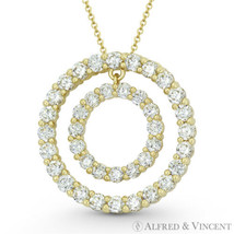 Double Eternity 12mm&amp;20mm Circle Forever Love CZ Crystal 14k Yellow Gold Pendant - £174.24 GBP+
