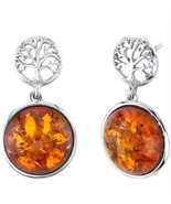 Sterling Silver Baltic Amber Double-Sided Tree of Life Dangle Earrings - €102,96 EUR
