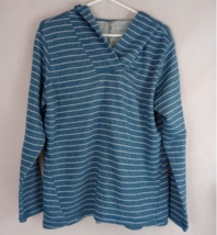 St. John&#39;s Bay Active Blue Metallic Hooded Sweater With White Stripes XL - $12.60