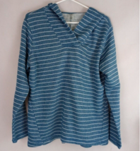 St. John&#39;s Bay Active Blue Metallic Hooded Sweater With White Stripes XL - £9.73 GBP