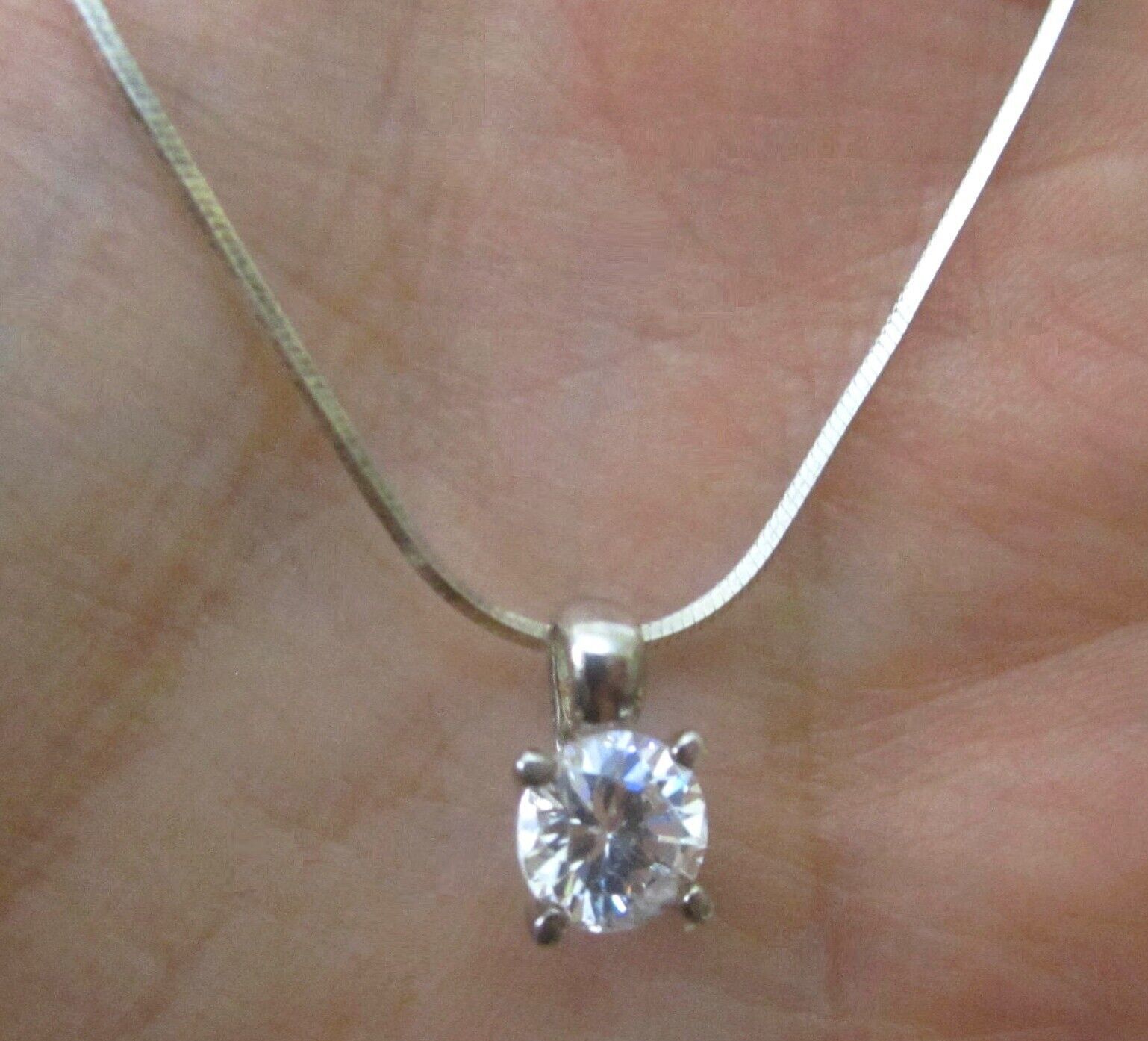 Swarovski 925 Sterling Silver Necklace Italy CZ Crystal  Solitaire Pendant 16" - £22.94 GBP
